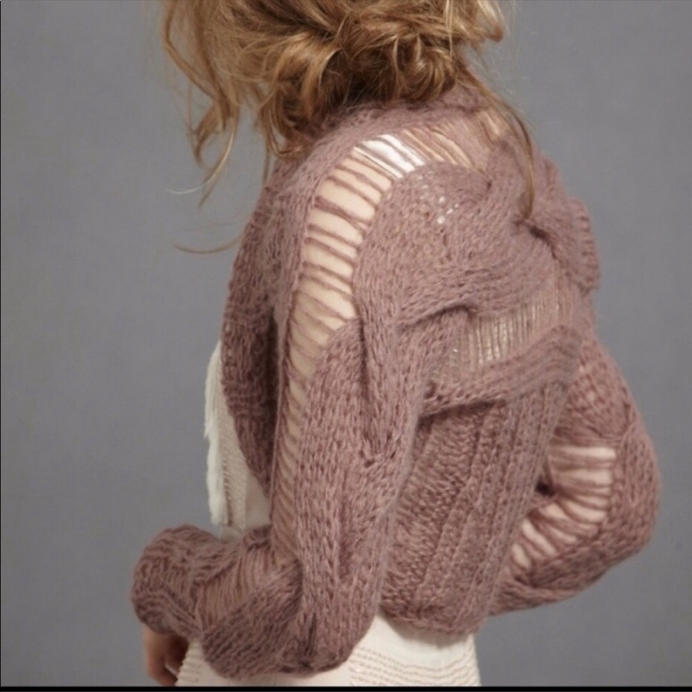 NEW BHLDN Twinkle by Wenlan cropped bolero shawl Sweater Mauve pink 4078